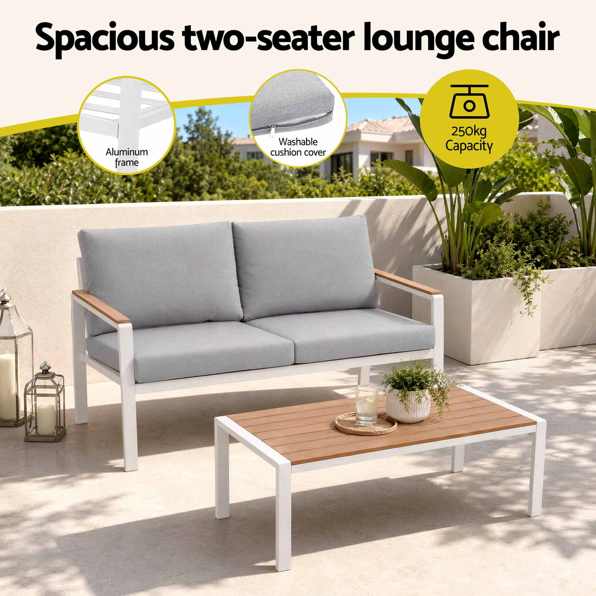4-Piece Outdoor Sofa Set with Aluminum Frame and Table - White