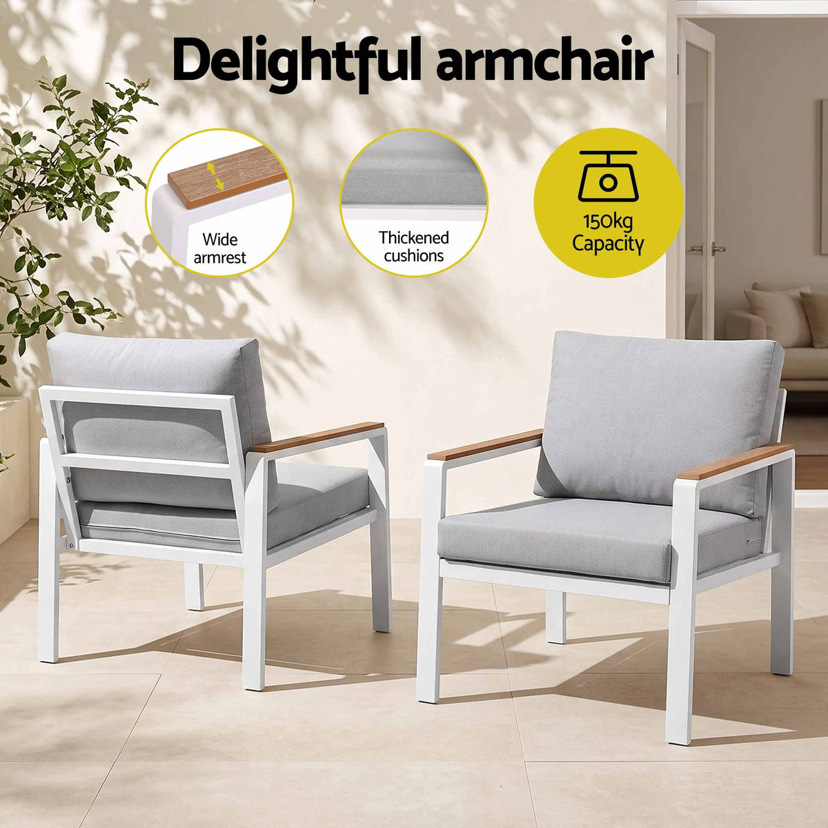 4-Piece Outdoor Sofa Set with Aluminum Frame and Table - White