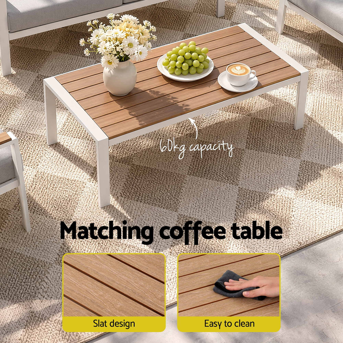 4-Piece Outdoor Sofa Set with Aluminum Frame and Table - White