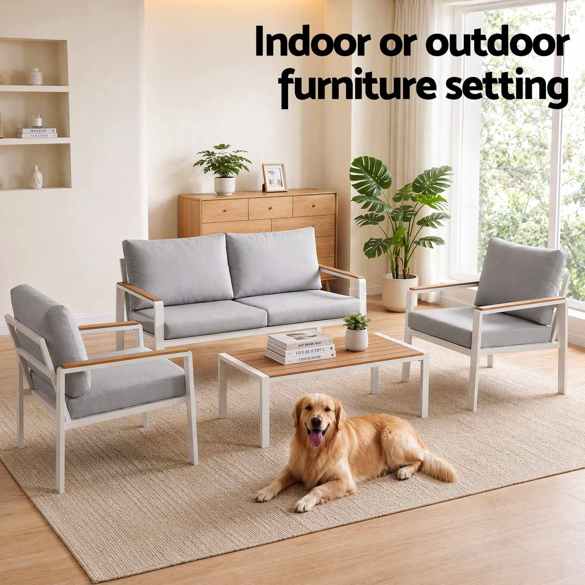 4-Piece Outdoor Sofa Set with Aluminum Frame and Table - White