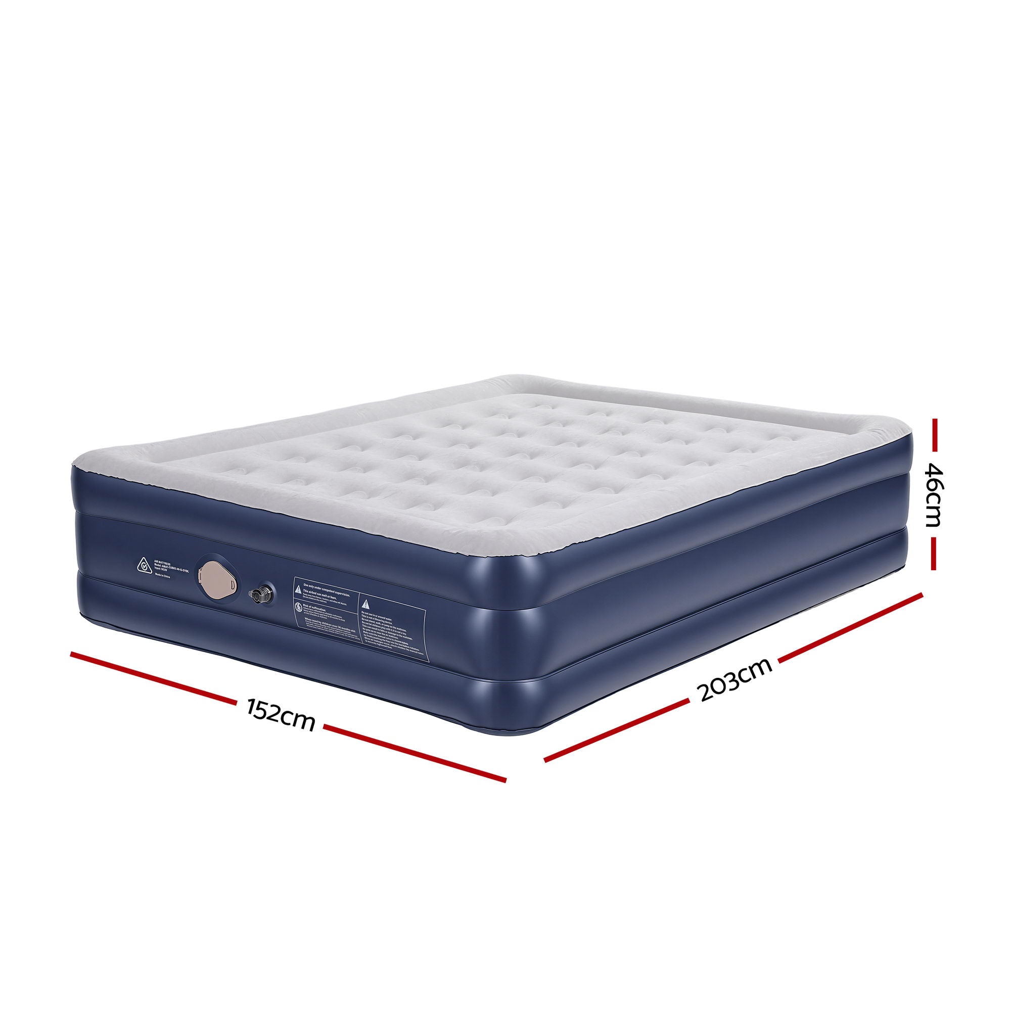 Queen Inflatable Air Mattress 46cm High with USB Pump - Blue