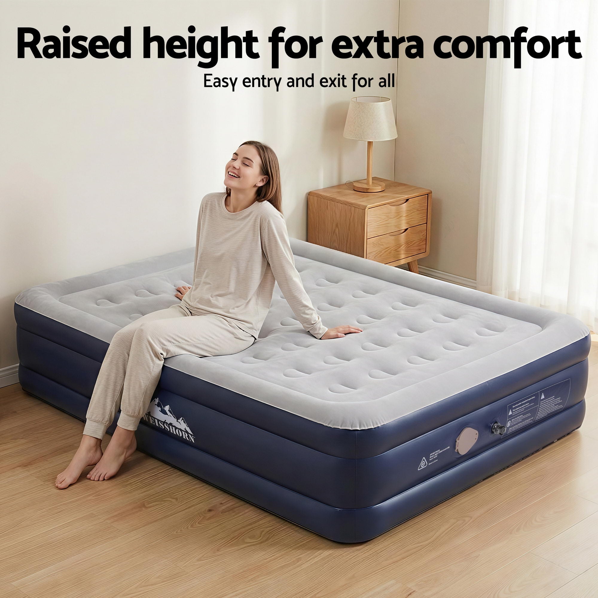 Queen Inflatable Air Mattress 46cm High with USB Pump - Blue