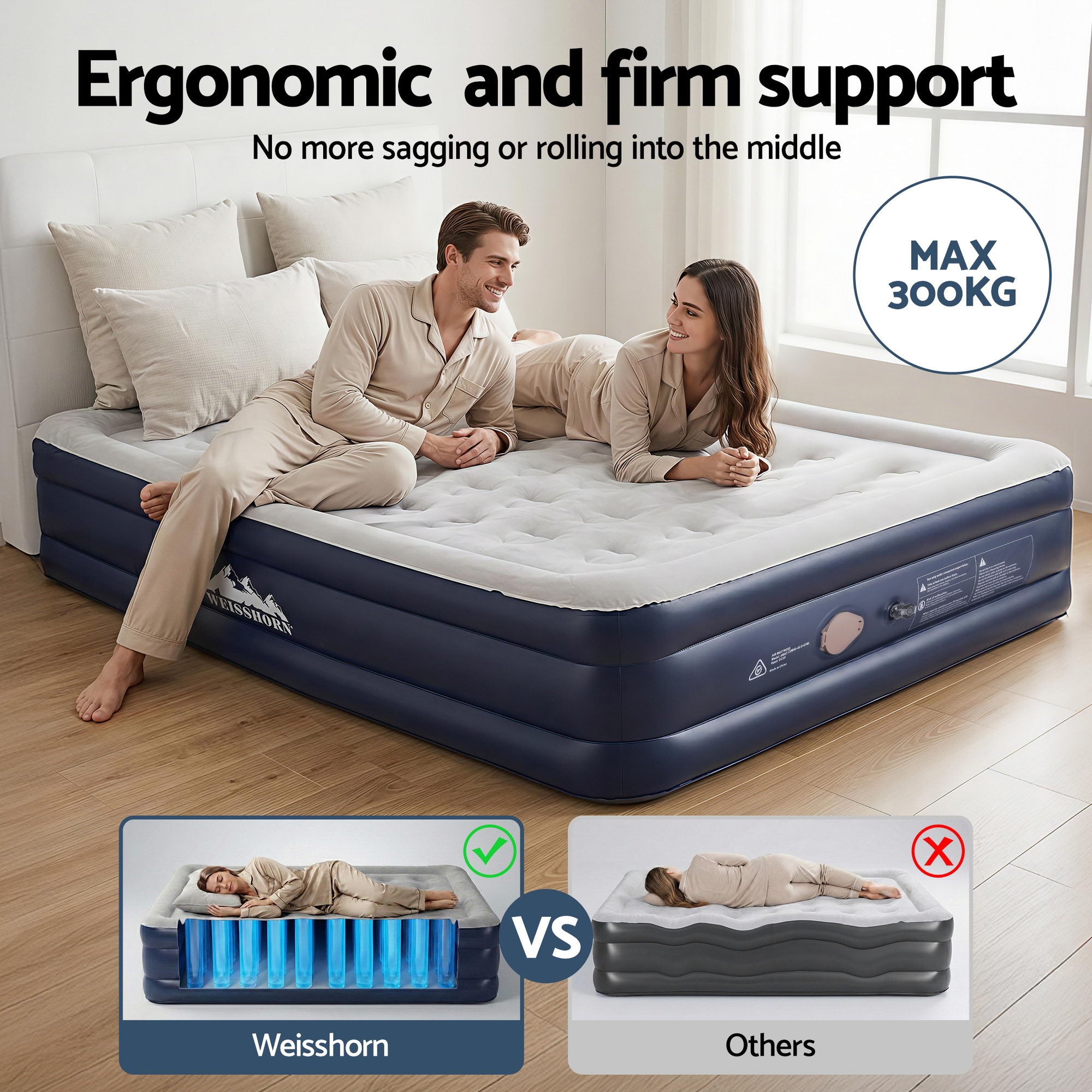 Queen Inflatable Air Mattress 46cm High with USB Pump - Blue