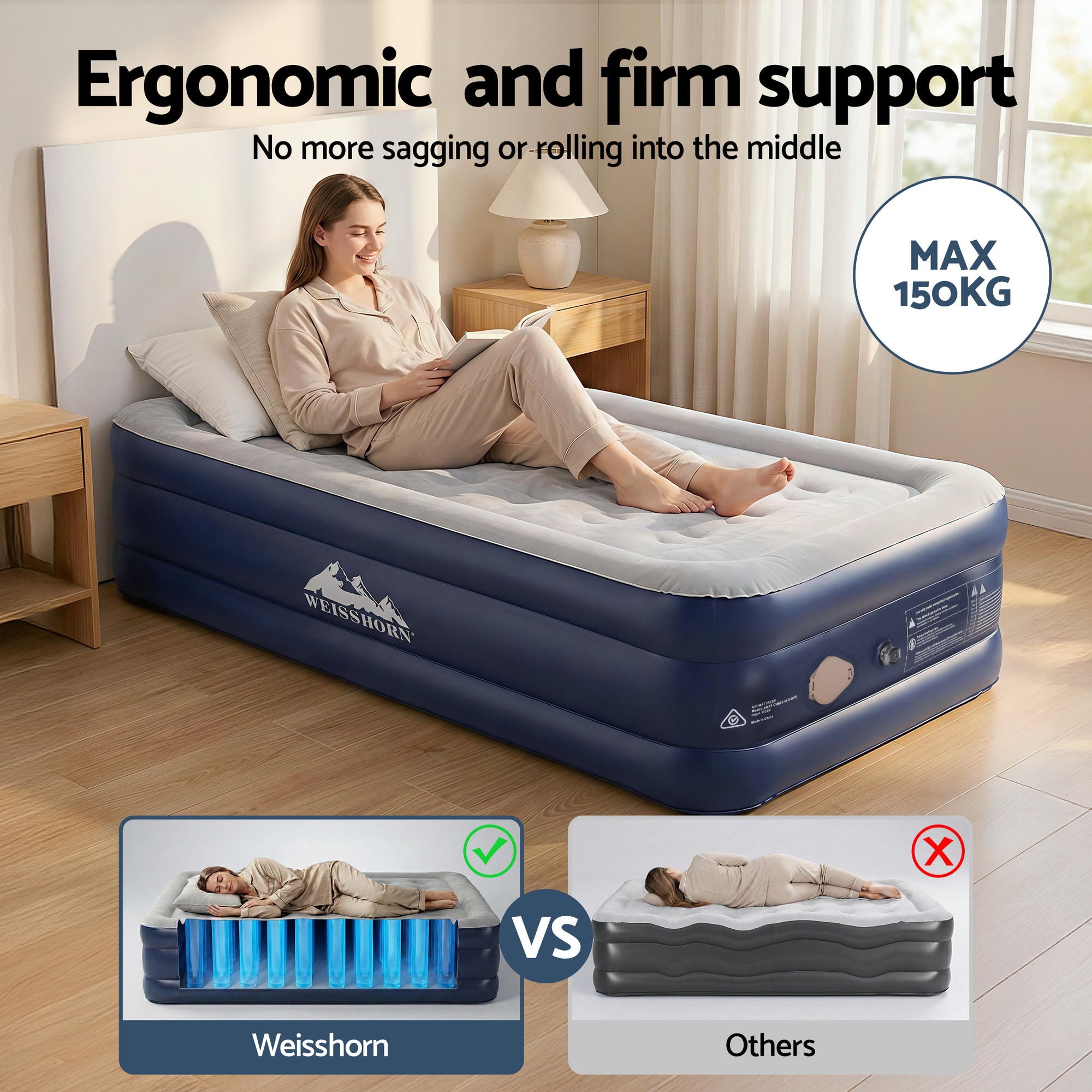 Single Inflatable Air Mattress Bed 46cm Cube - Blue