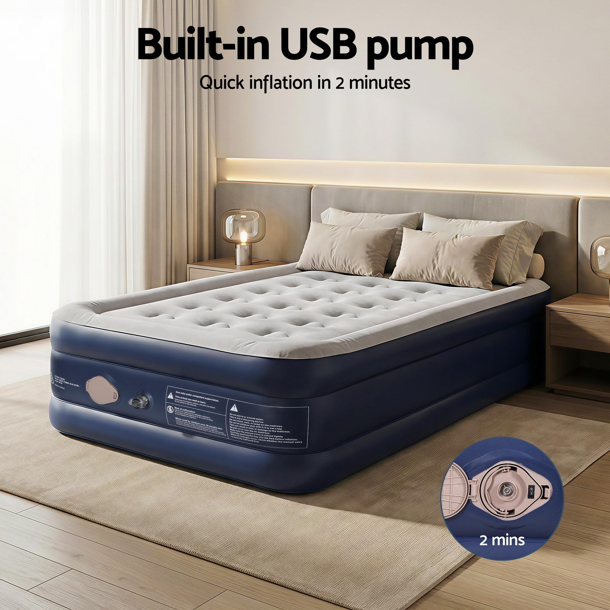 Single Inflatable Air Mattress Bed 46cm Cube - Blue