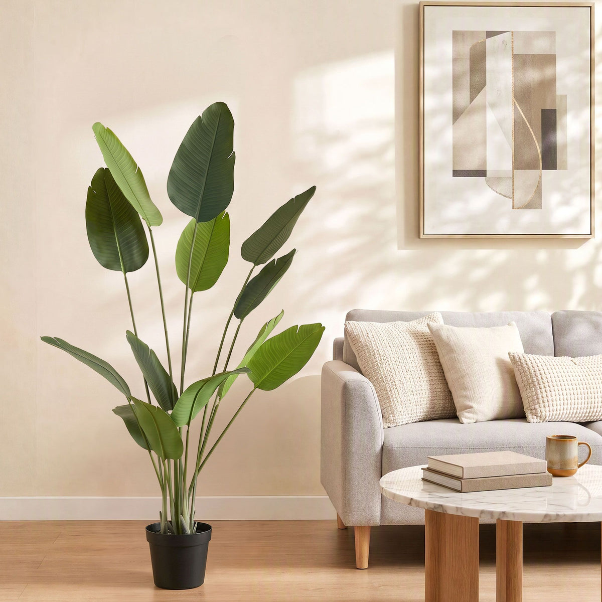 150cm Artificial Bird of Paradise Plant with Lifelike Textured Leaves Wipe-Clean Indoor Decor