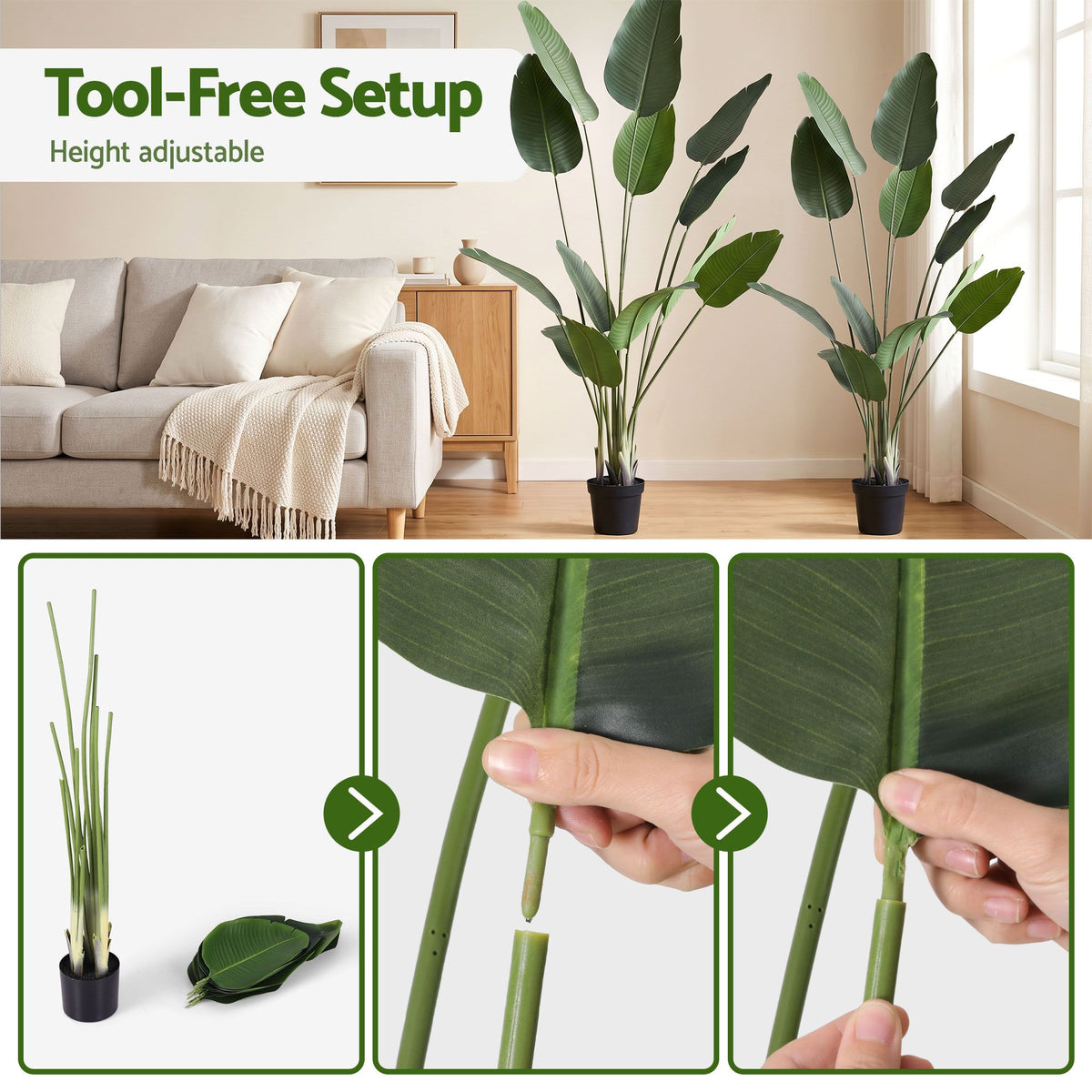 150cm Artificial Bird of Paradise Plant with Lifelike Textured Leaves Wipe-Clean Indoor Decor