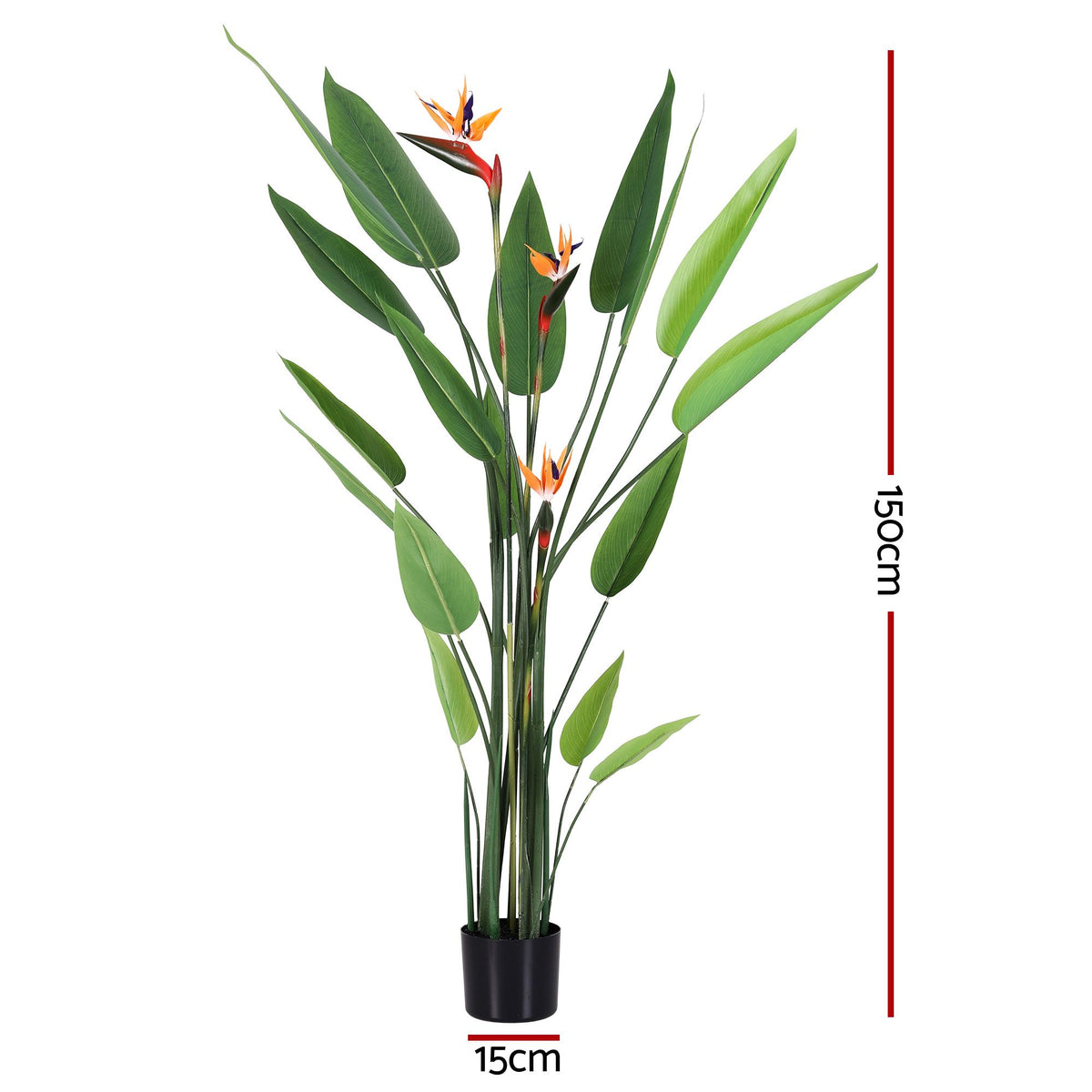 150cm Artificial Bird of Paradise Plant with Flowers for Home and Office Decor - Green and Orange