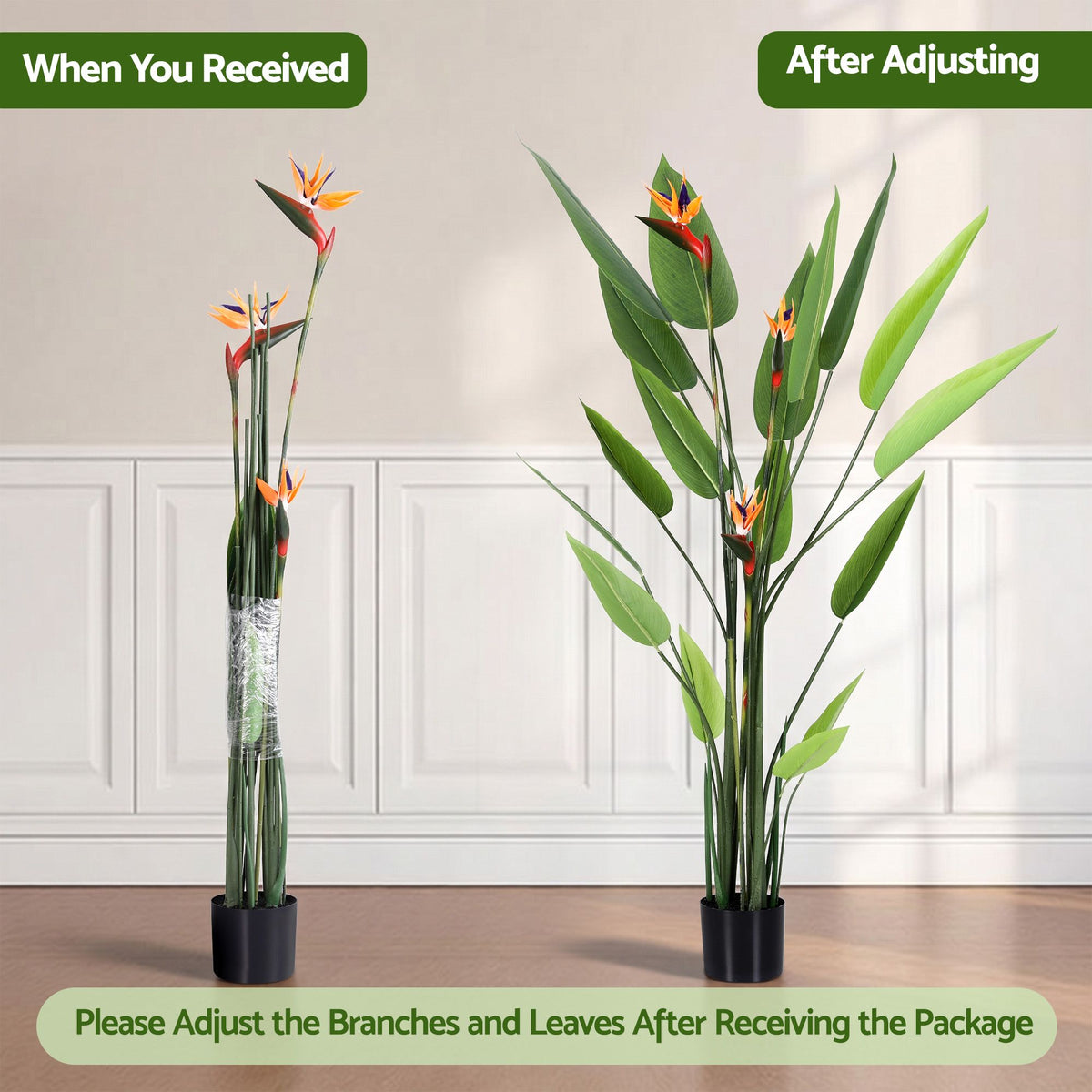 150cm Artificial Bird of Paradise Plant with Flowers for Home and Office Decor - Green and Orange