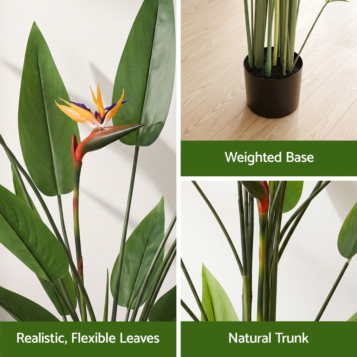 150cm Artificial Bird of Paradise Plant with Flowers for Home and Office Decor - Green and Orange
