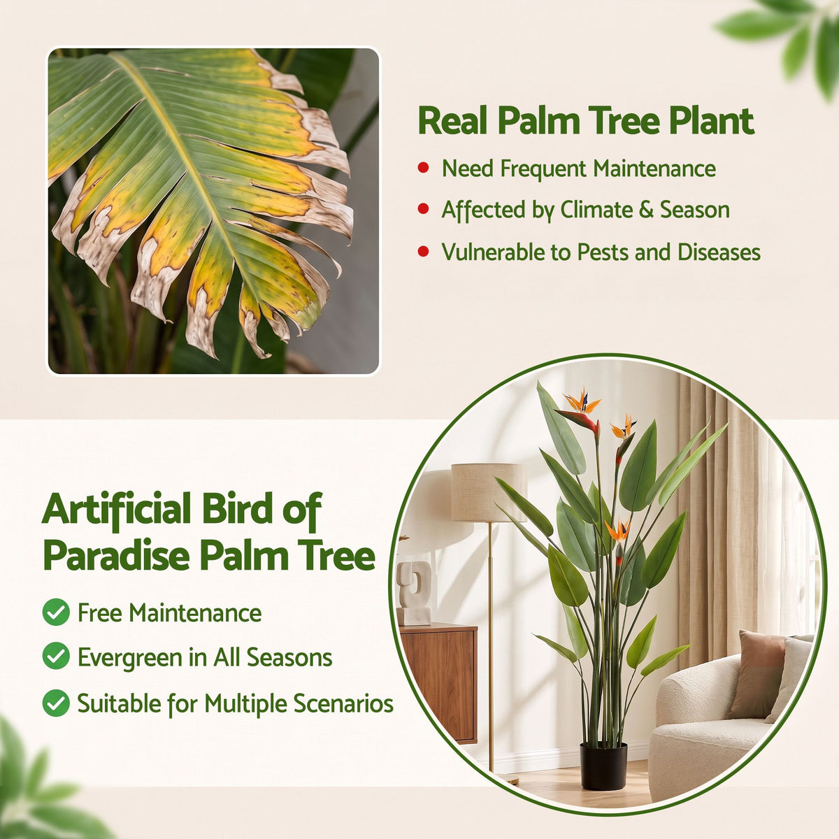 150cm Artificial Bird of Paradise Plant with Flowers for Home and Office Decor - Green and Orange