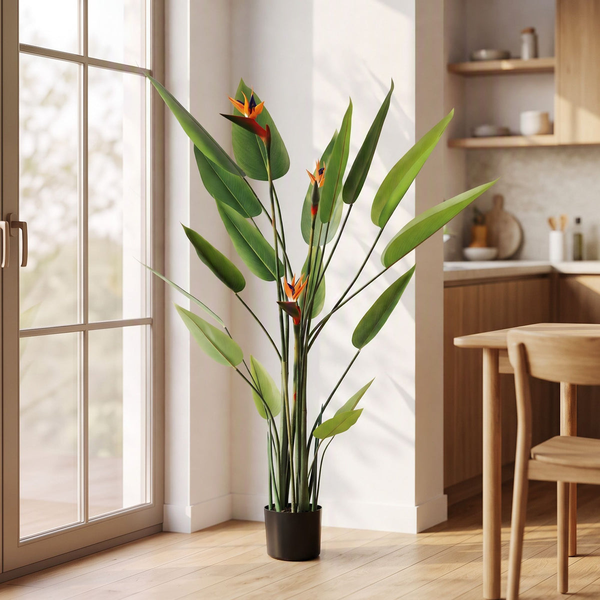 150cm Artificial Bird of Paradise Plant with Flowers for Home and Office Decor - Green and Orange