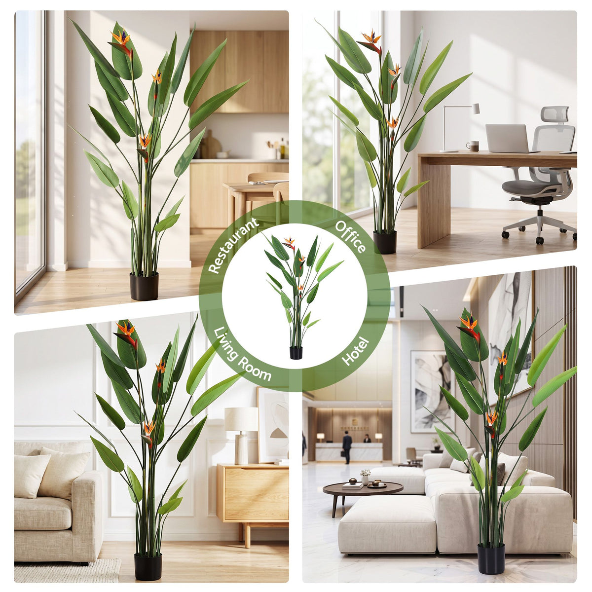150cm Artificial Bird of Paradise Plant with Flowers for Home and Office Decor - Green and Orange