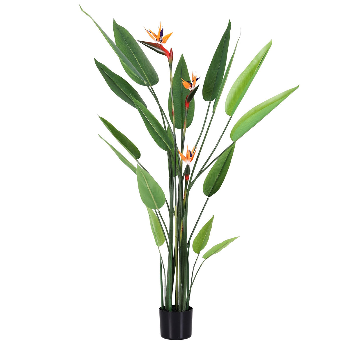 150cm Artificial Bird of Paradise Plant with Flowers for Home and Office Decor - Green and Orange
