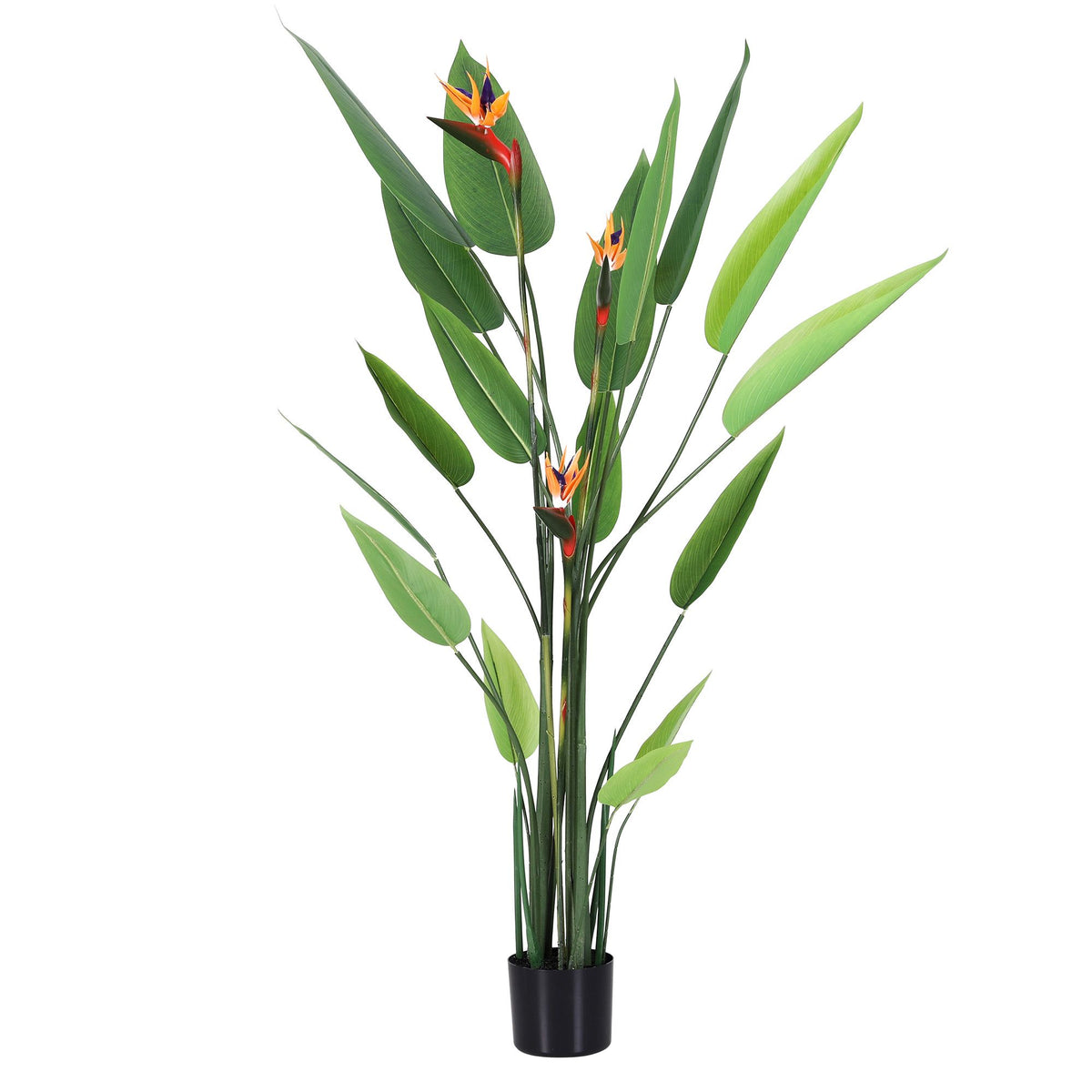 150cm Artificial Bird of Paradise Plant with Flowers for Home and Office Decor - Green and Orange