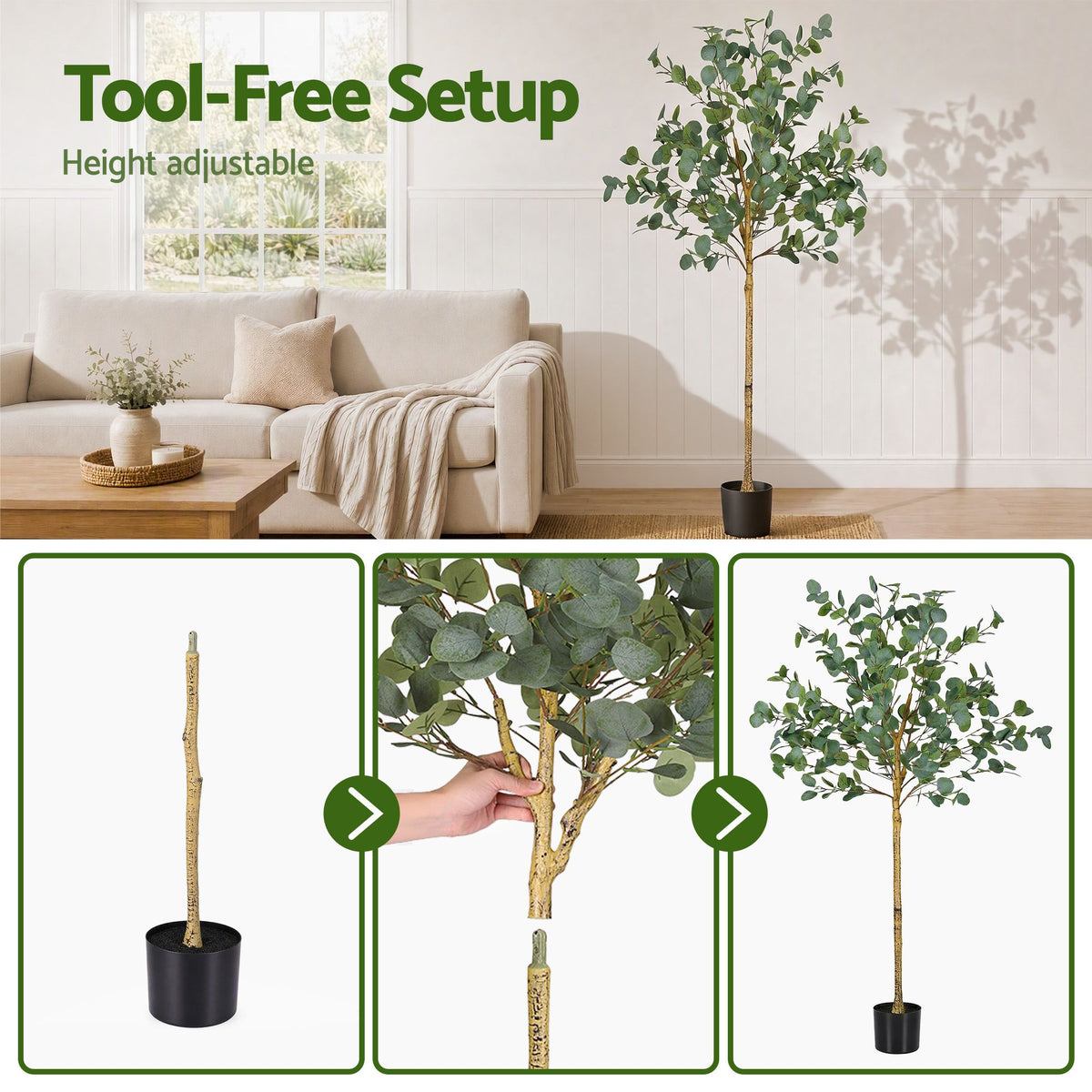 150cm Artificial Eucalyptus Tree with Realistic Textured Leaves for Indoor Decor