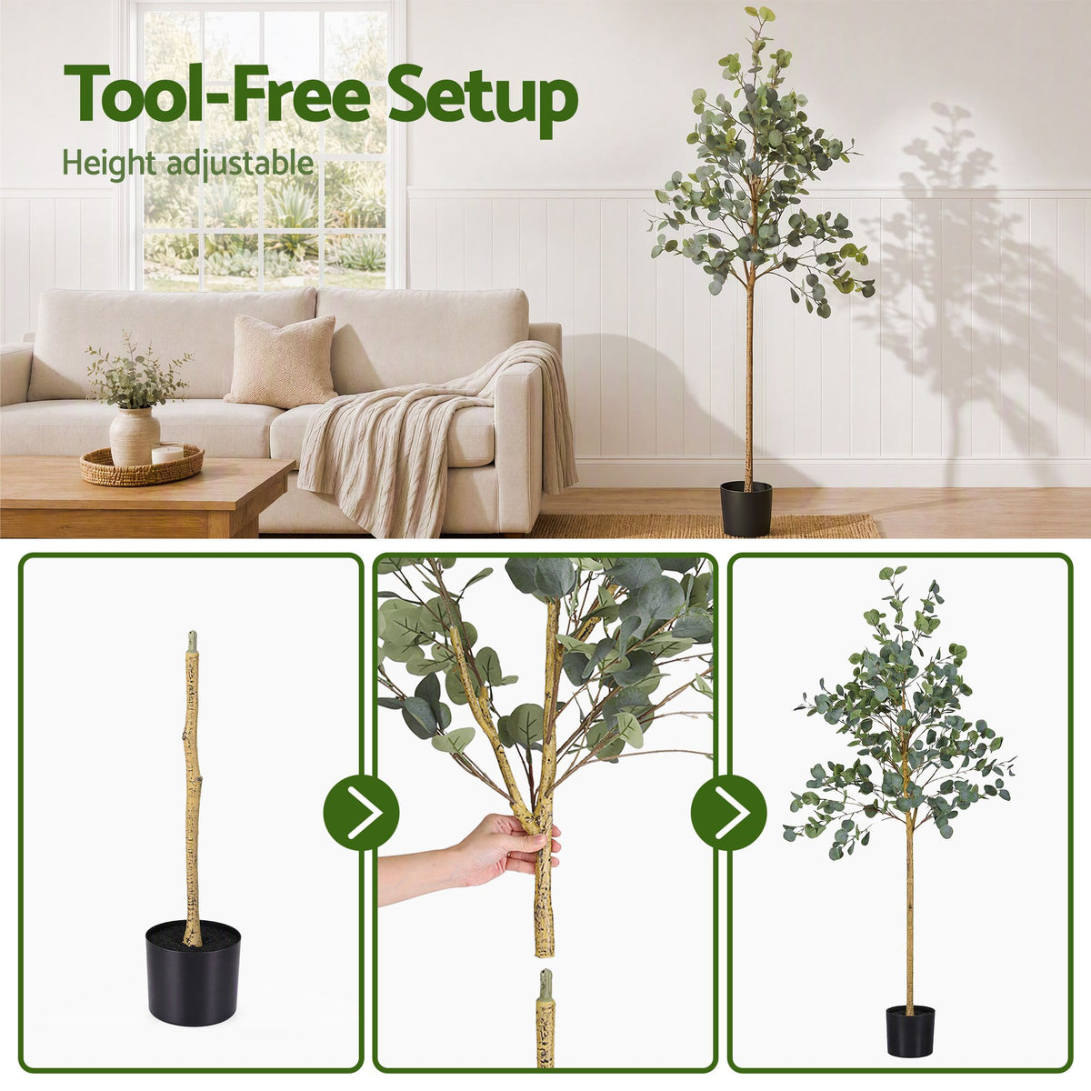 180cm Artificial Eucalyptus Tree with Realistic Textured Leaves for Indoor Decor - Green
