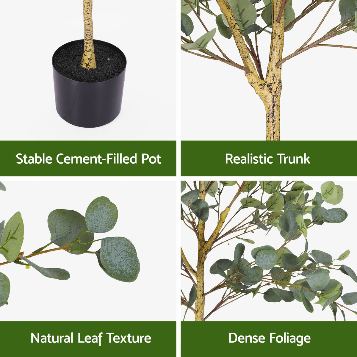 180cm Artificial Eucalyptus Tree with Realistic Textured Leaves for Indoor Decor - Green