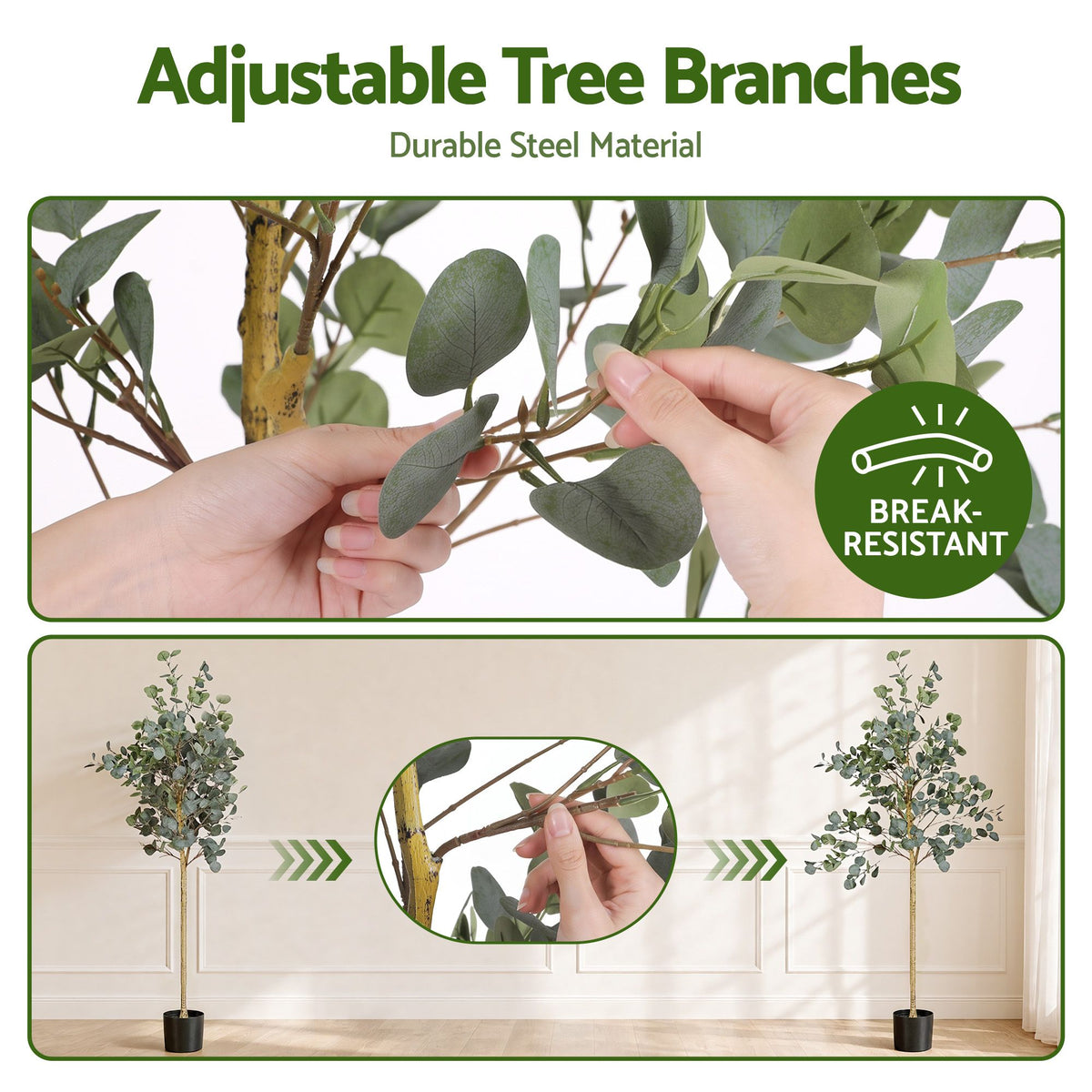 180cm Artificial Eucalyptus Tree with Realistic Textured Leaves for Indoor Decor - Green