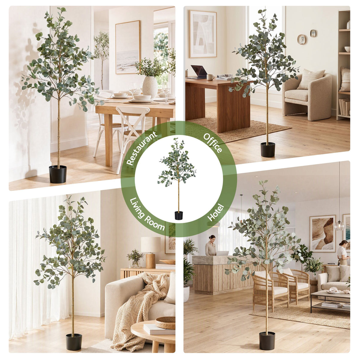 180cm Artificial Eucalyptus Tree with Realistic Textured Leaves for Indoor Decor - Green