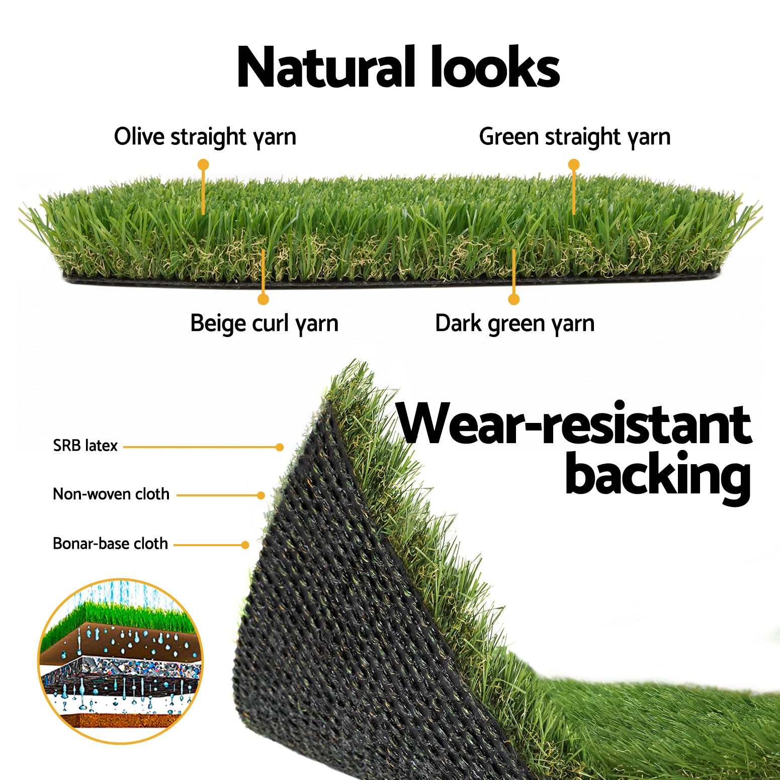 Artificial Grass 30mm 2mx5m 50SQM Synthetic Fake Lawn Turf Plastic Plant 4-coloured