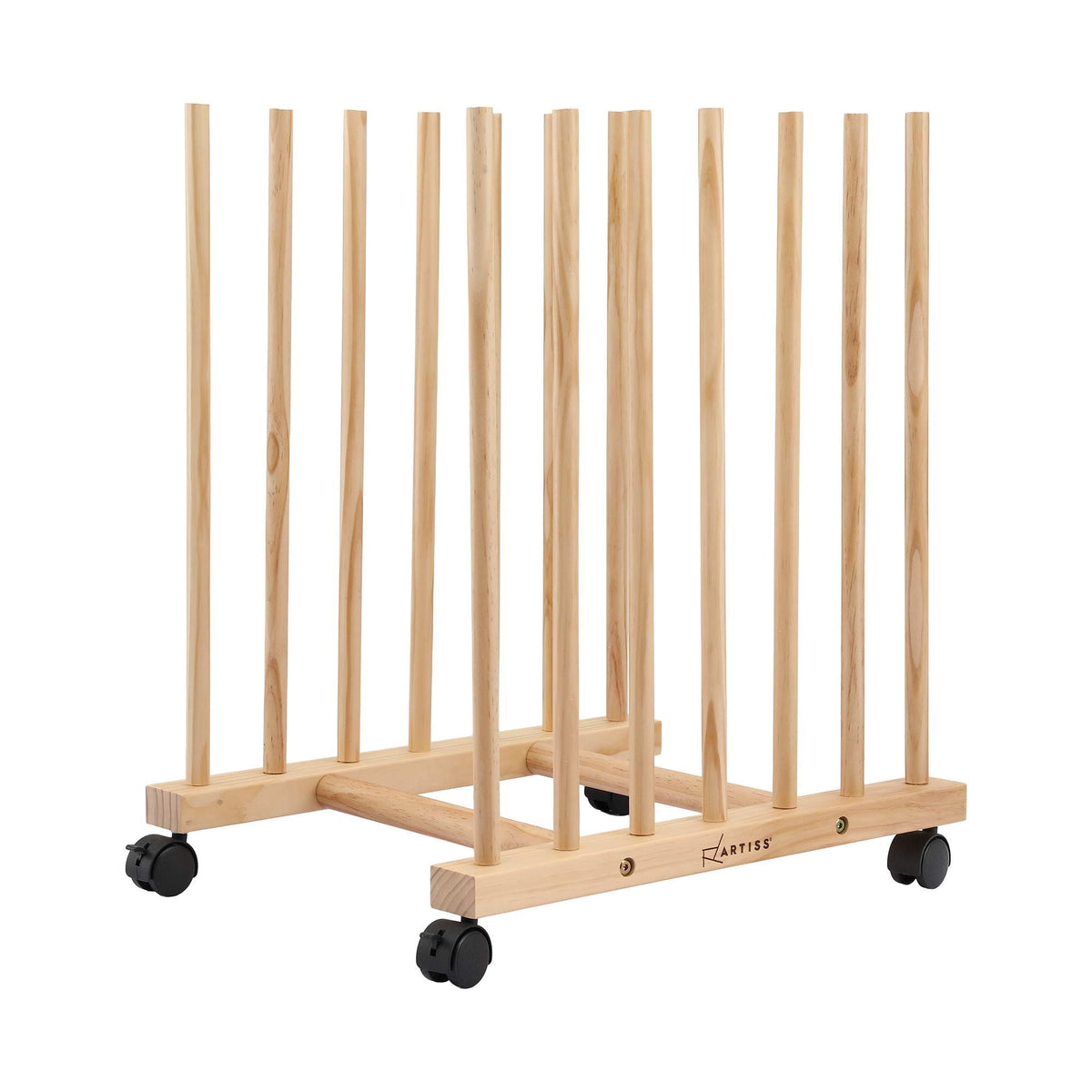 Wooden Art Drying and Canvas Storage Rack with Caster Wheels for Studio, Gallery, Classroom