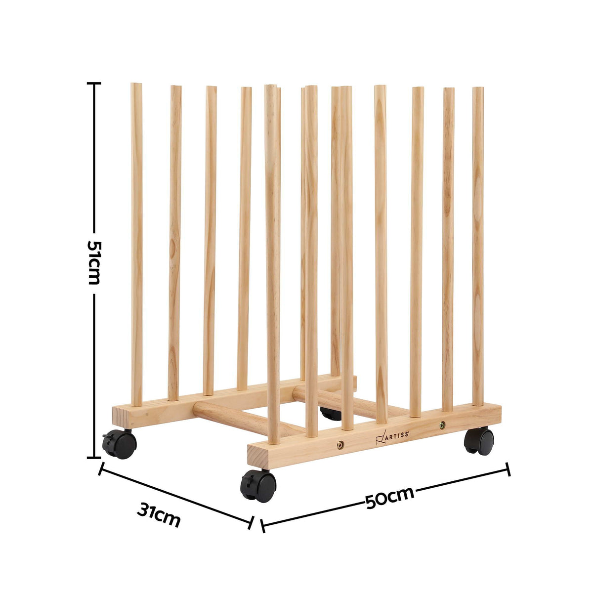 Wooden Art Drying and Canvas Storage Rack with Caster Wheels for Studio, Gallery, Classroom