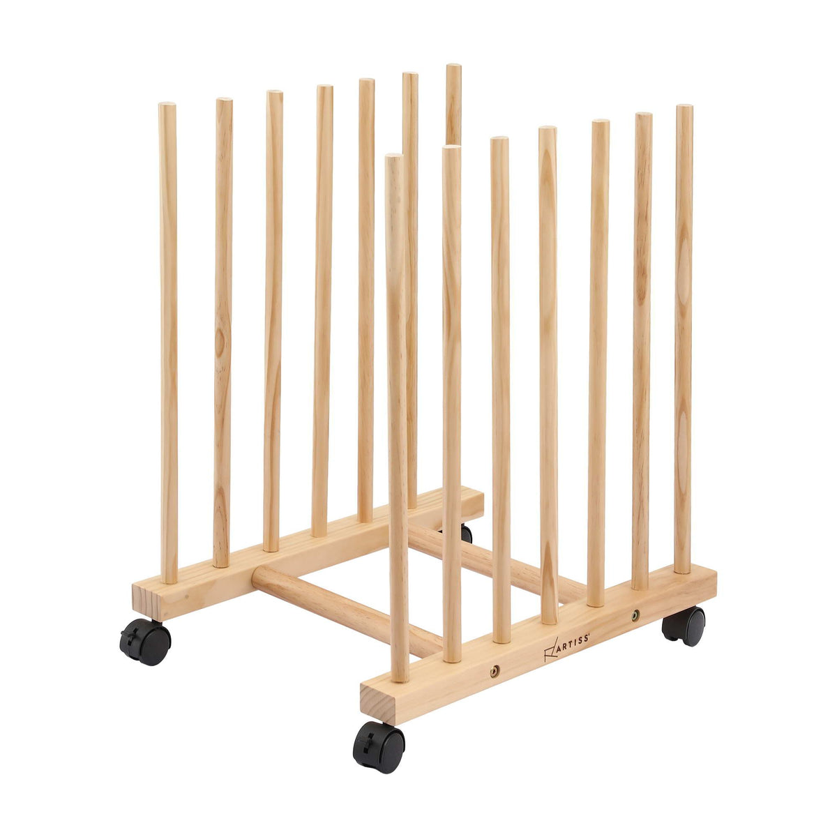 Wooden Art Drying and Canvas Storage Rack with Caster Wheels for Studio, Gallery, Classroom