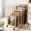 Art Drying and Storage Rack with Caster Wheels, Adjustable Solid Wood Slots for Canvases and Panels