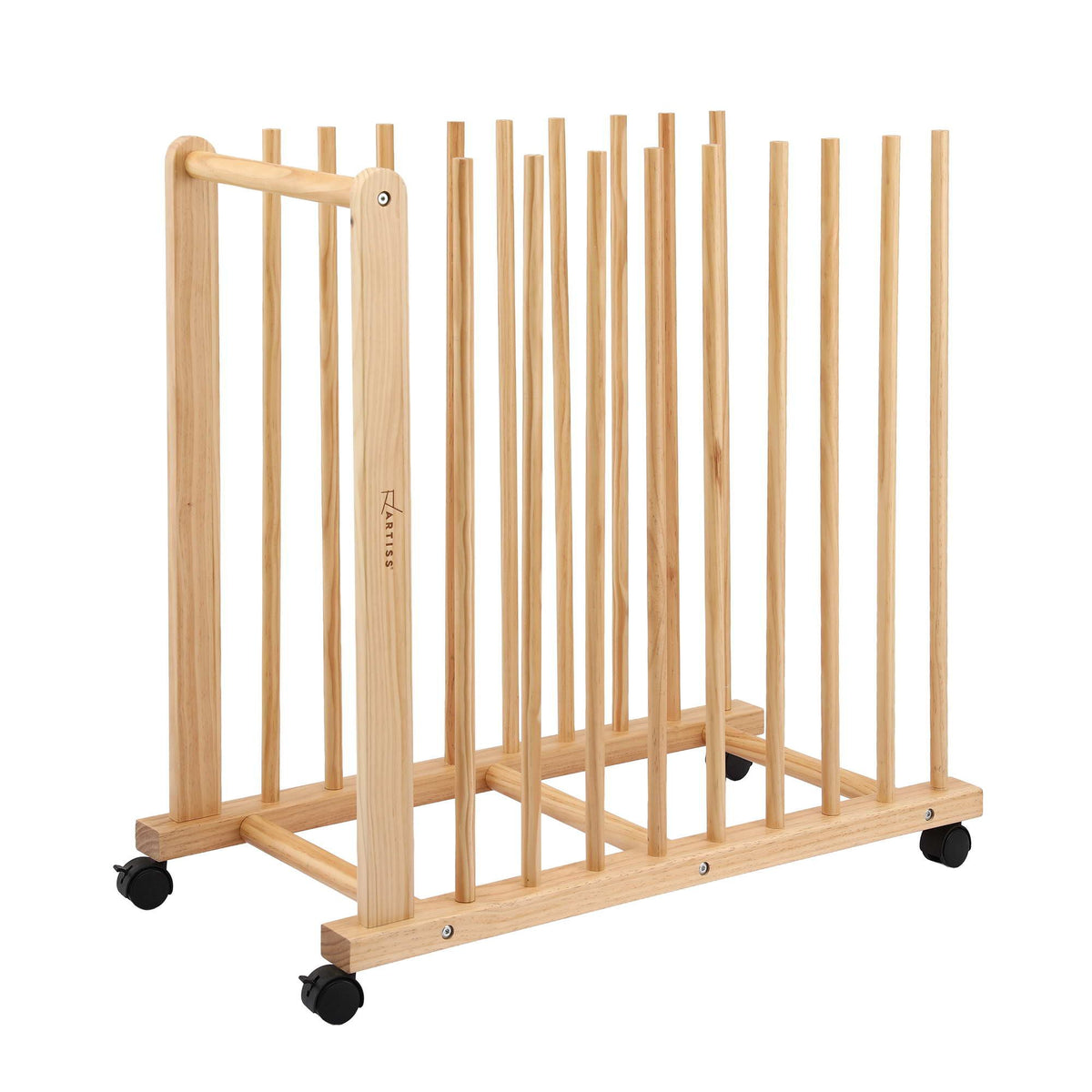 Art Drying and Storage Rack with Caster Wheels, Adjustable Solid Wood Slots for Canvases and Panels