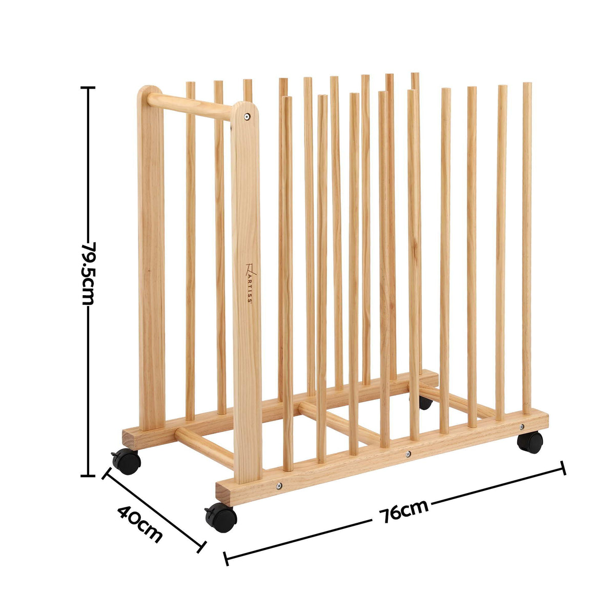 Art Drying and Storage Rack with Caster Wheels, Adjustable Solid Wood Slots for Canvases and Panels