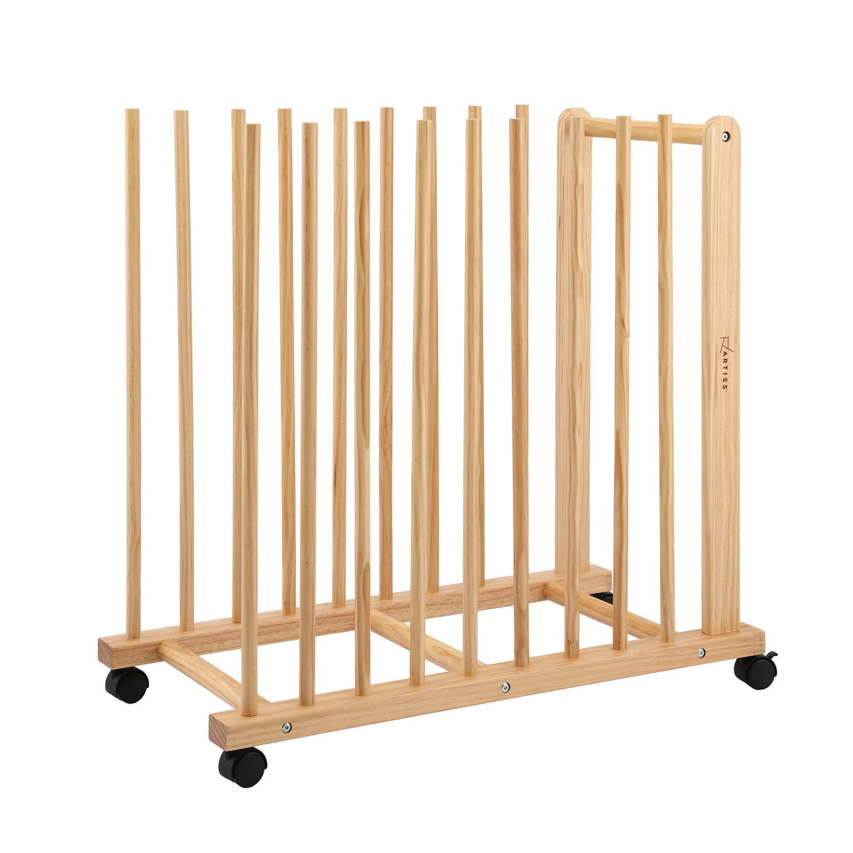 Art Drying and Storage Rack with Caster Wheels, Adjustable Solid Wood Slots for Canvases and Panels