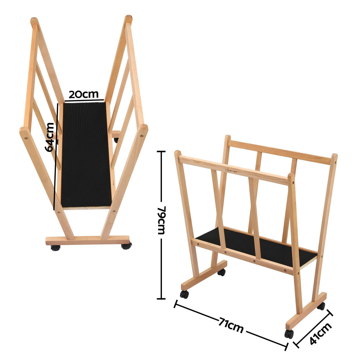 Art Display Wooden Print Rack with Castors for Canvas Drying & Storage