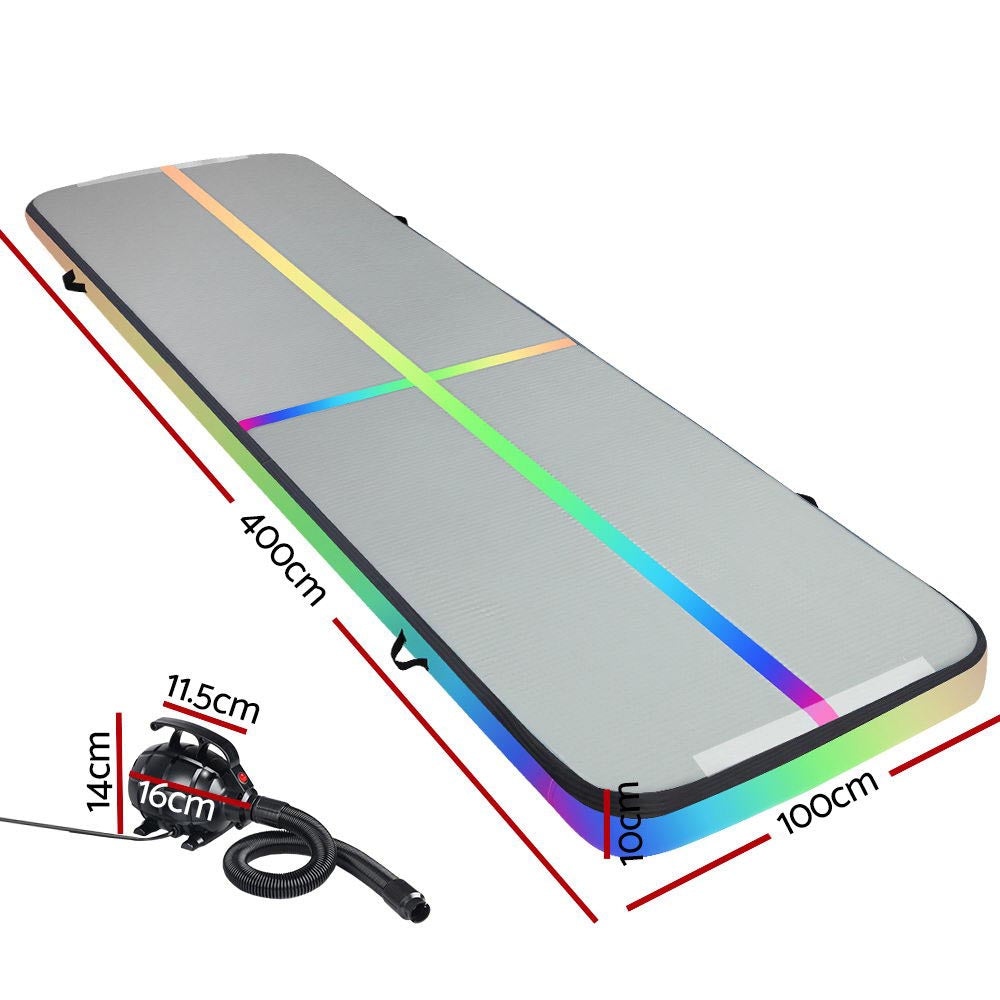 4M Inflatable Air Track Gymnastics Tumbling Exercise Mat with Pump - Multi-Colour