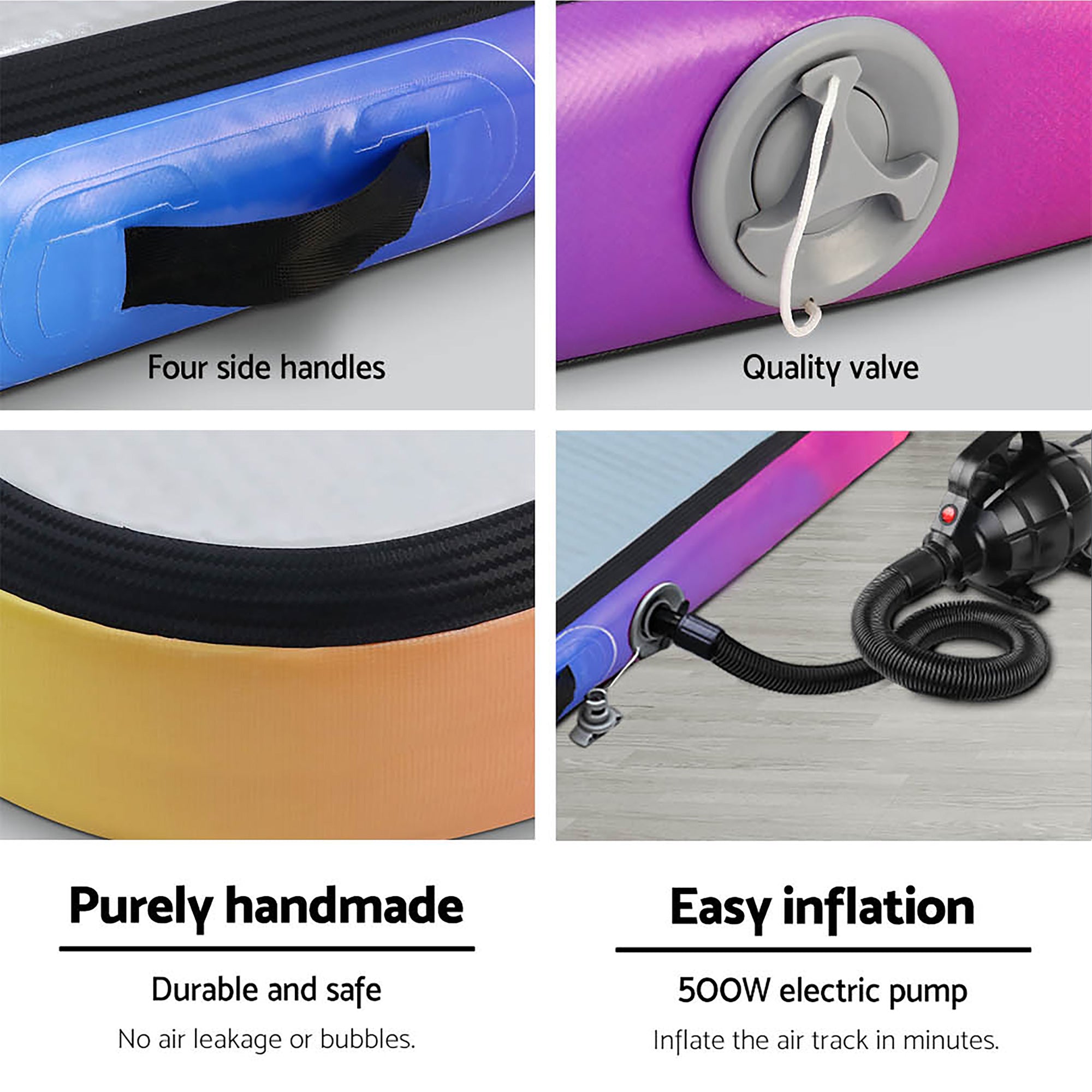 4M Inflatable Air Track Gymnastics Tumbling Exercise Mat with Pump - Coloured