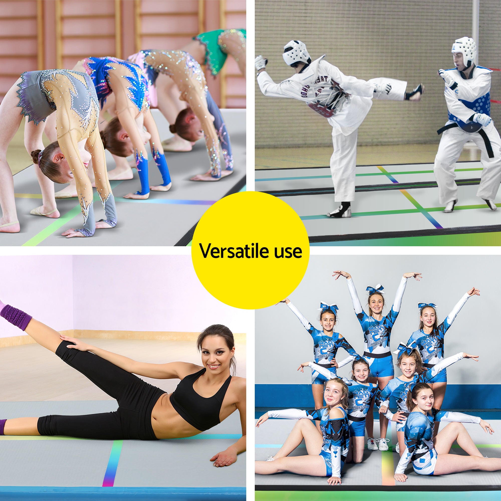 4M Inflatable Air Track Gymnastics Tumbling Exercise Mat with Pump - Coloured