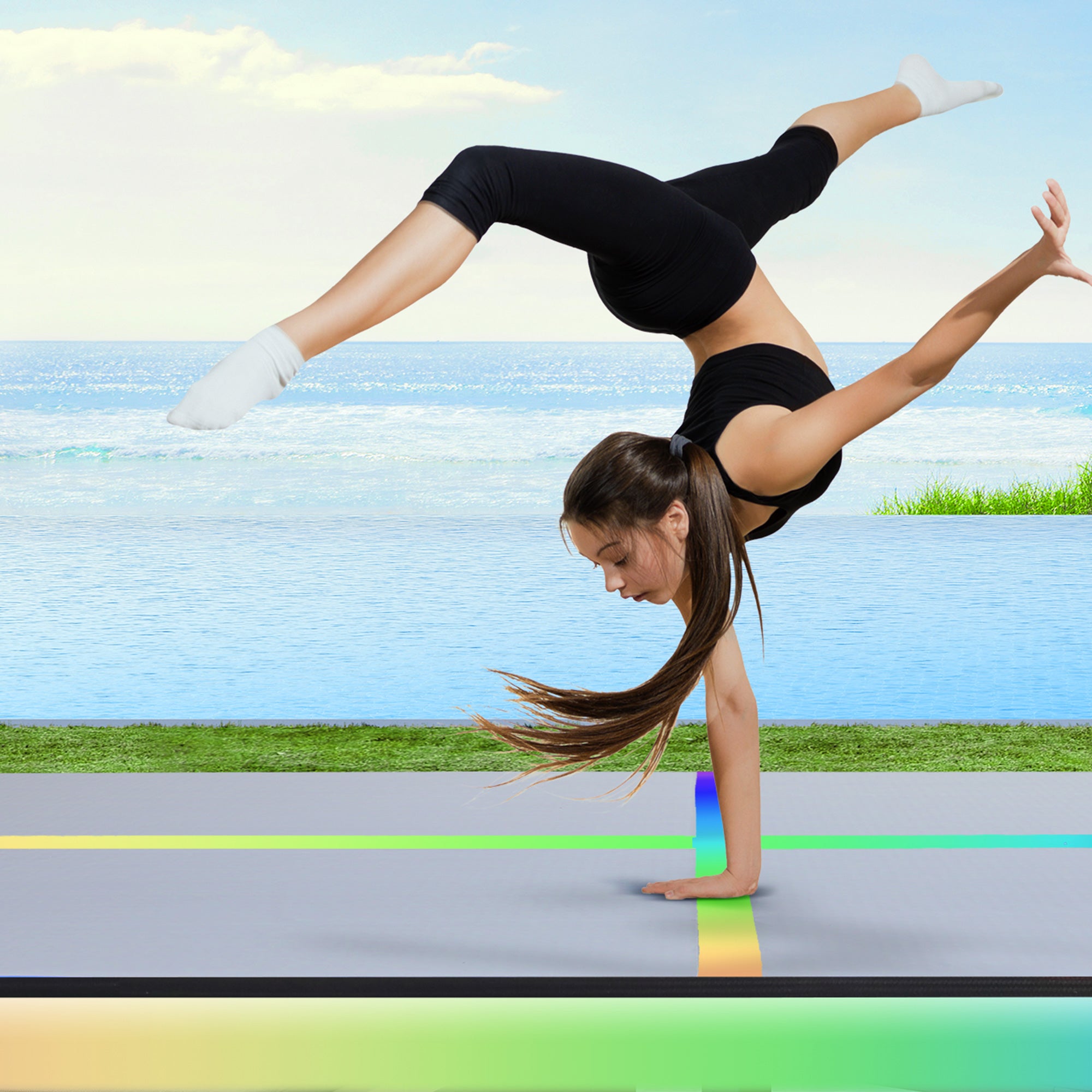 4M Inflatable Air Track Gymnastics Tumbling Exercise Mat with Pump - Coloured