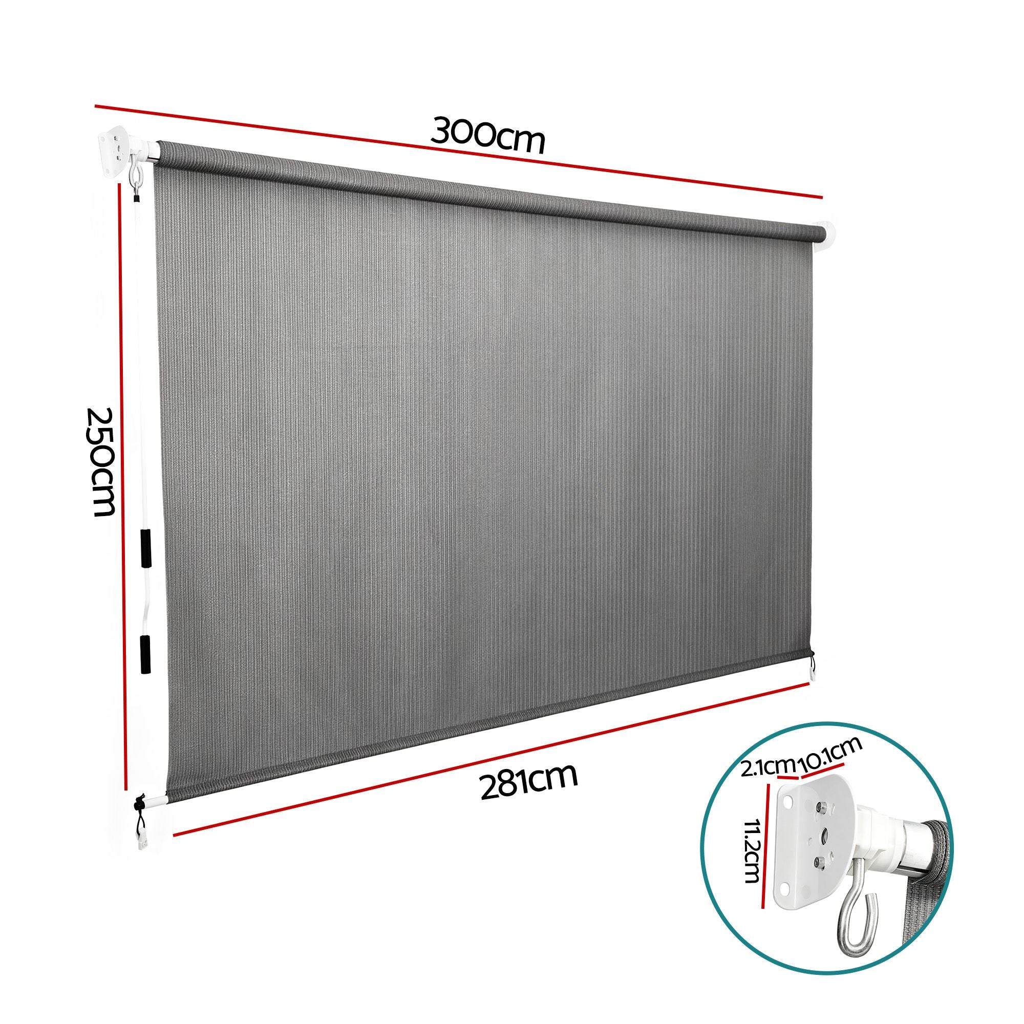 3X2.5M HDPE Straight Drop Awning Outdoor Roller Blind Shade Screen Grey