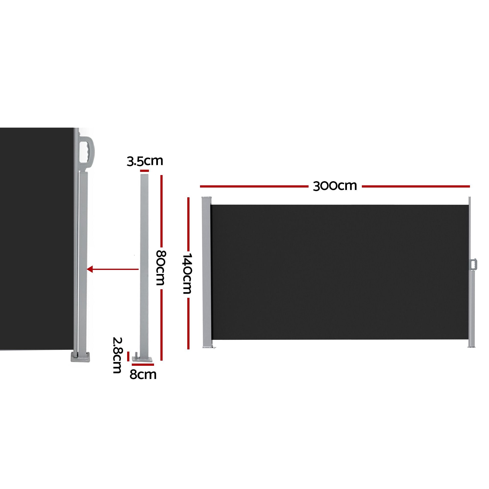 1.4X3M Side Awning Retractable Privacy Screen Outdoor Sun Shade Black