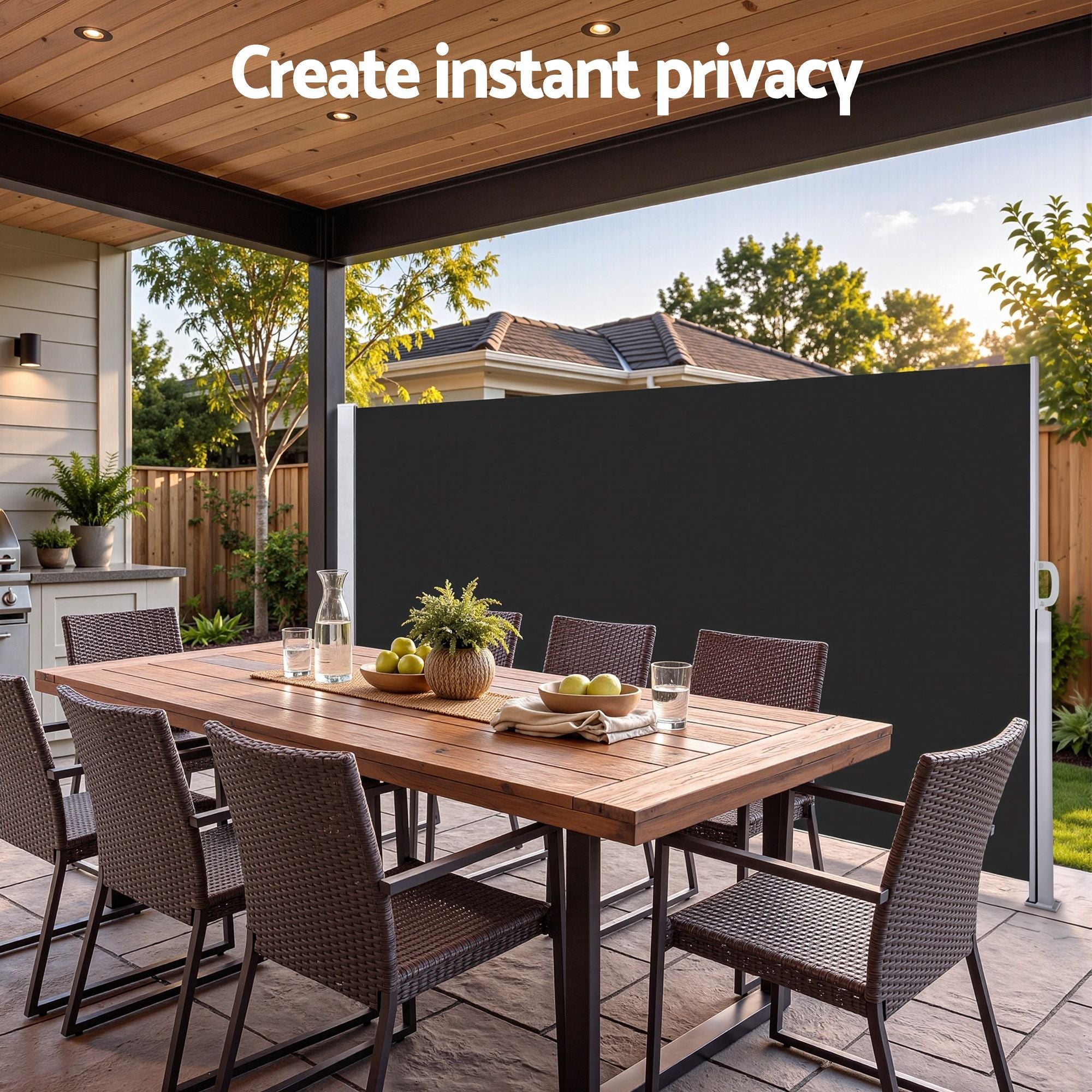 1.4X3M Side Awning Retractable Privacy Screen Outdoor Sun Shade Black