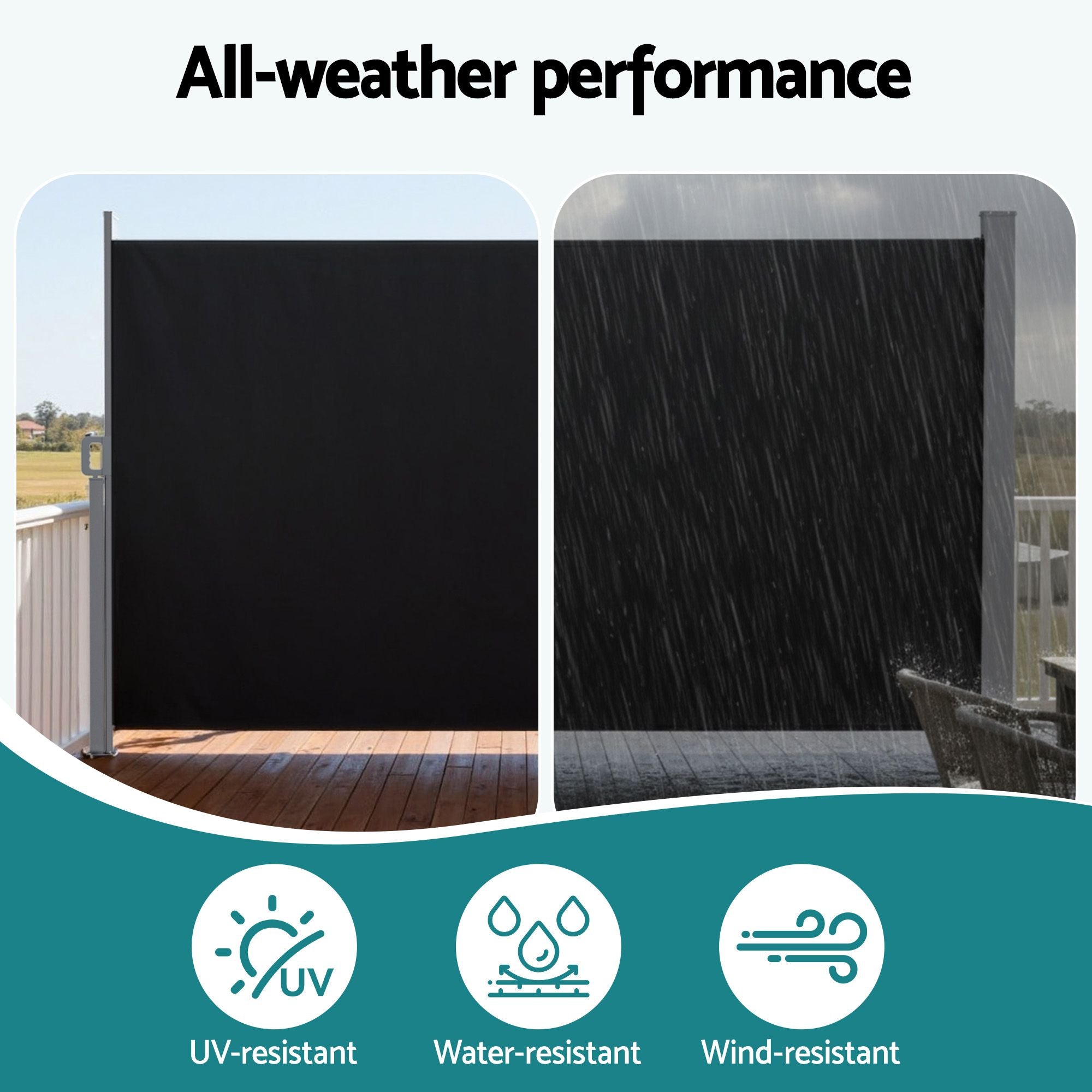1.4X3M Side Awning Retractable Privacy Screen Outdoor Sun Shade Black