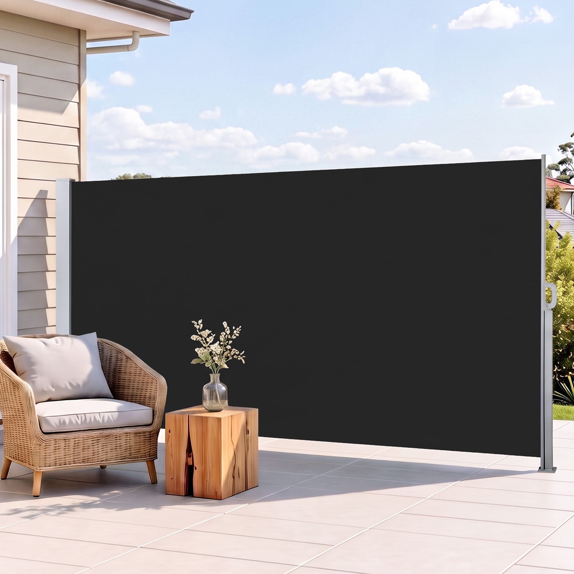 1.4X3M Side Awning Retractable Privacy Screen Outdoor Sun Shade Black