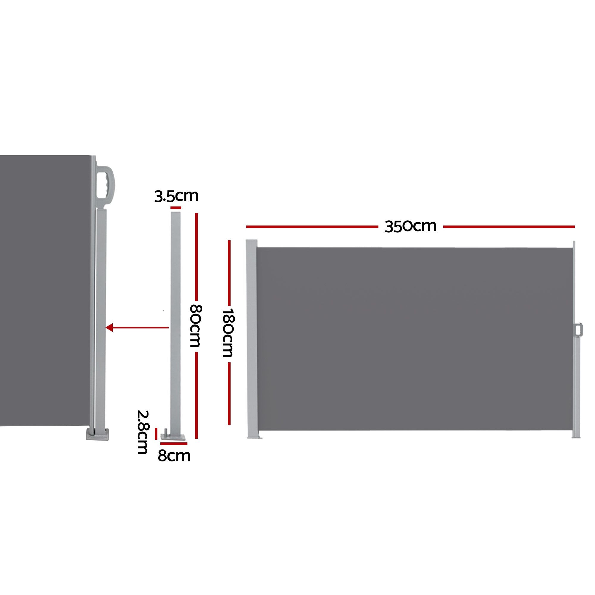 1.8X3.5M Side Awning Retractable Privacy Screen Outdoor Sun Shade Grey