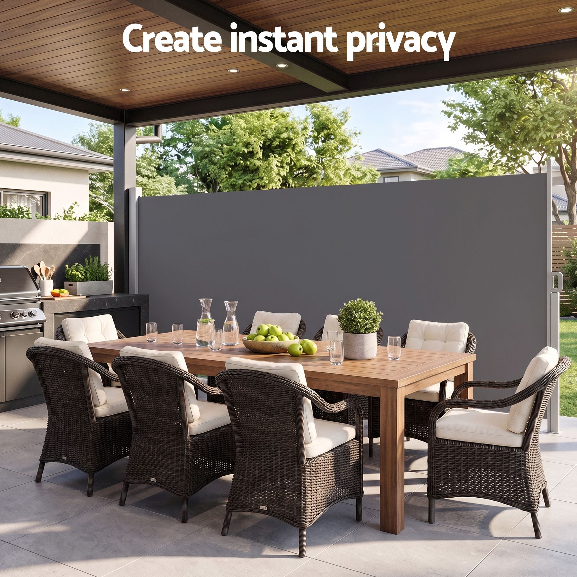 1.8X3.5M Side Awning Retractable Privacy Screen Outdoor Sun Shade Grey