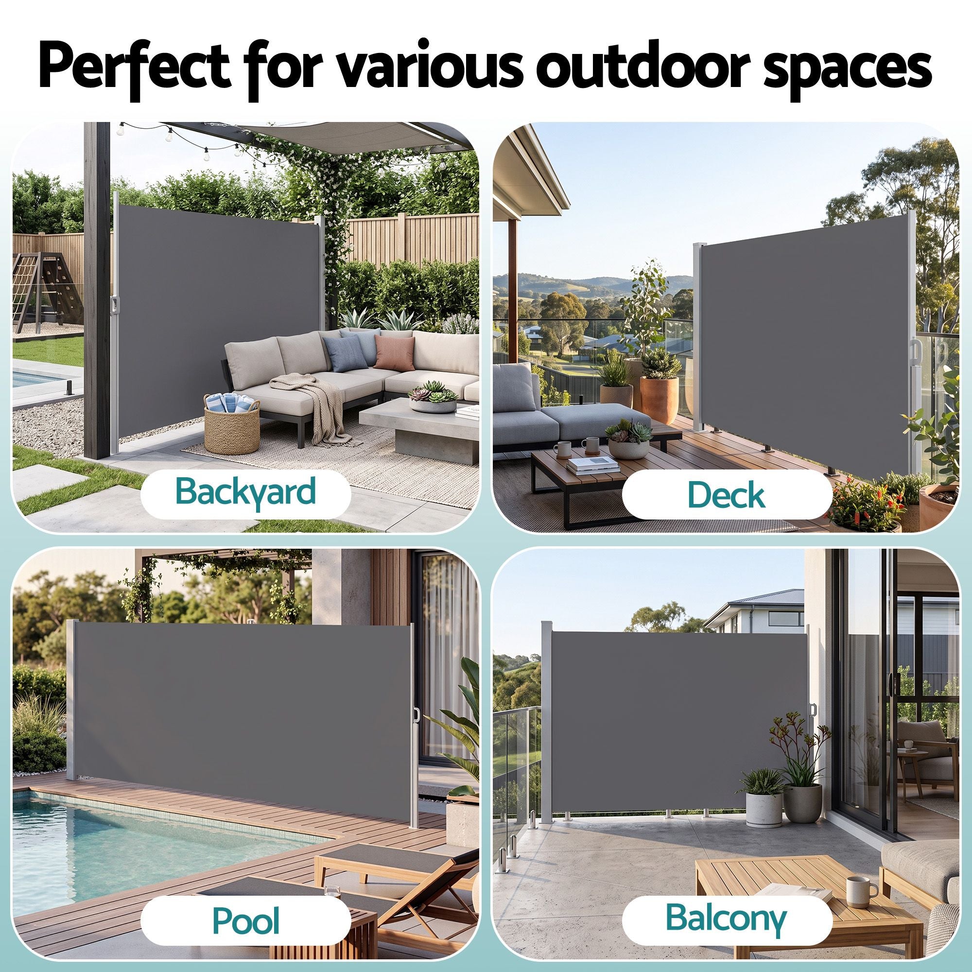 1.8X3.5M Side Awning Retractable Privacy Screen Outdoor Sun Shade Grey