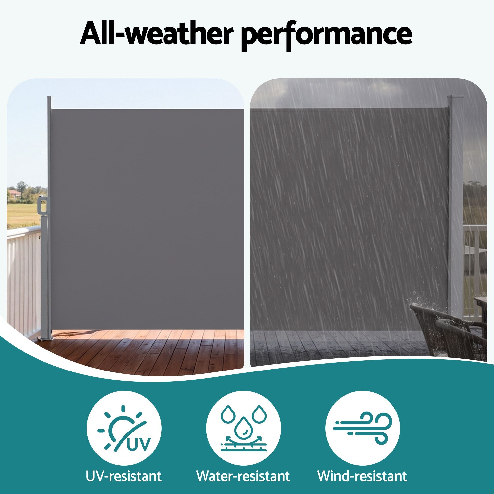 1.8X4M Side Awning Retractable Privacy Screen Outdoor Sun Shade Grey