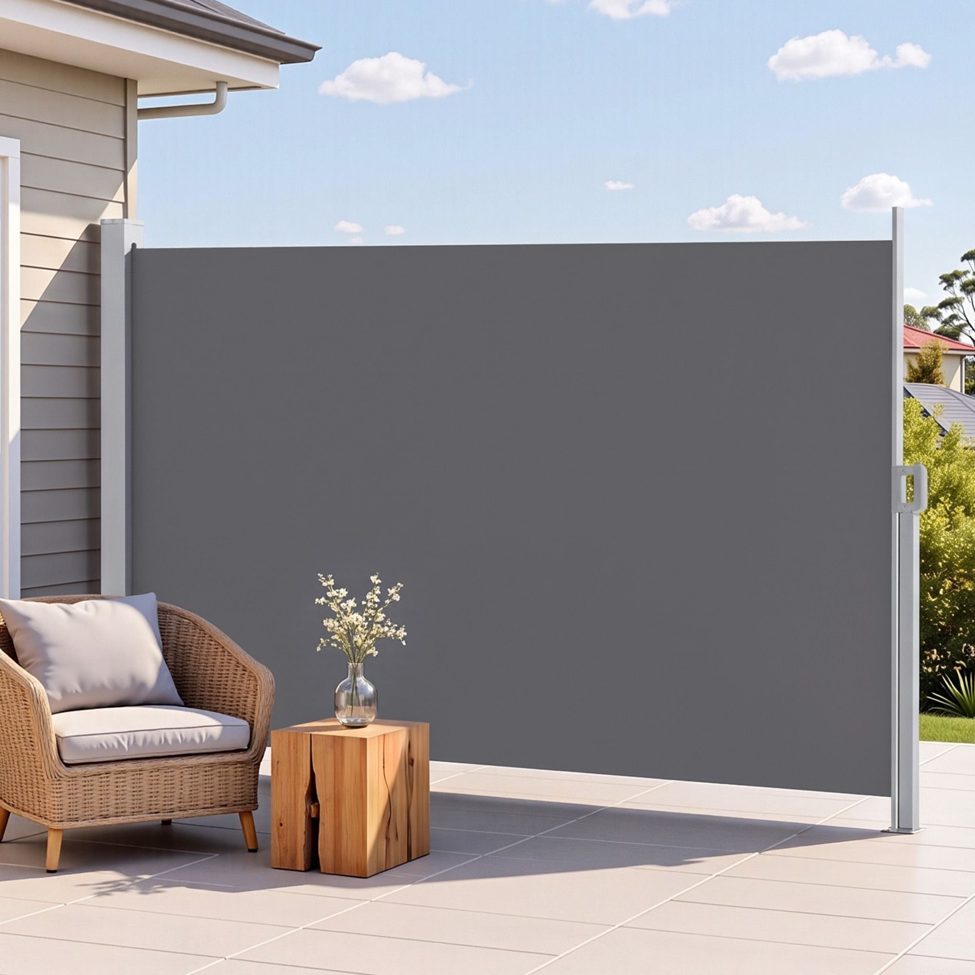 1.8X4M Side Awning Retractable Privacy Screen Outdoor Sun Shade Grey