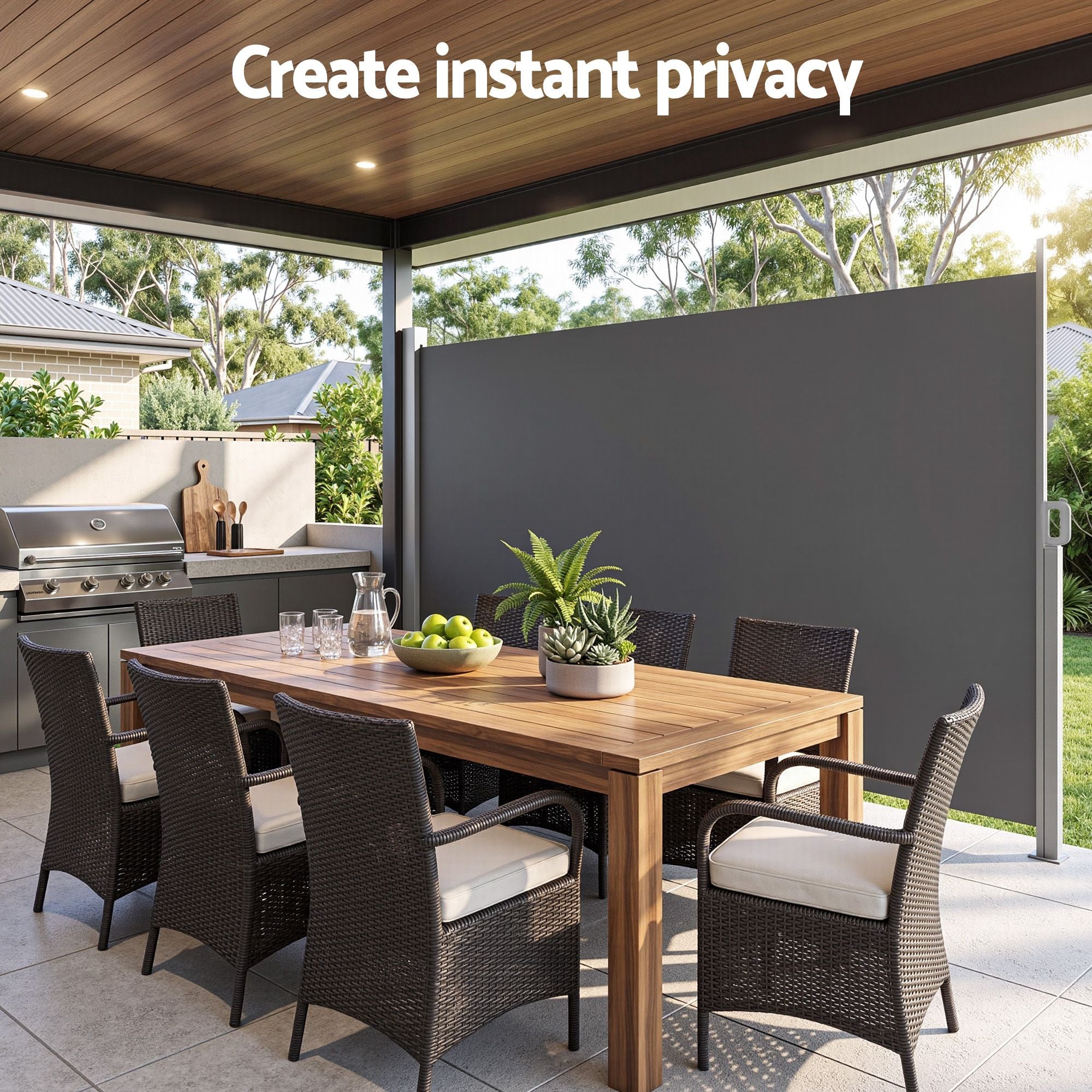 2X3.5M Side Awning Retractable Privacy Screen Outdoor Sun Shade Grey
