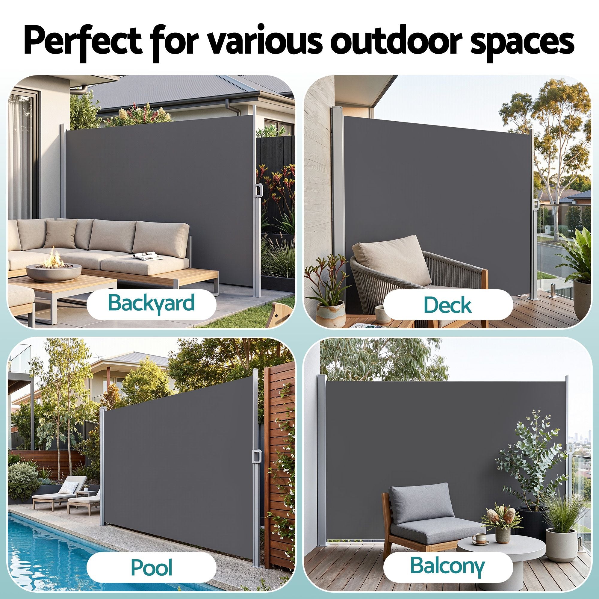 2X3.5M Side Awning Retractable Privacy Screen Outdoor Sun Shade Grey