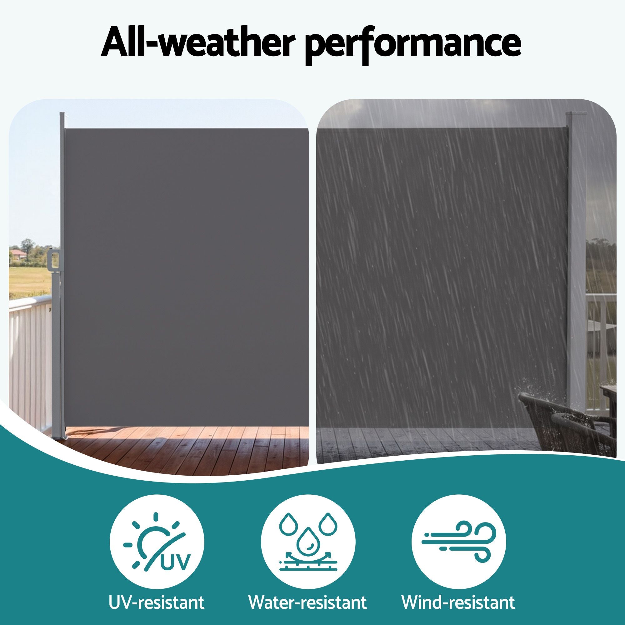 2X3.5M Side Awning Retractable Privacy Screen Outdoor Sun Shade Grey